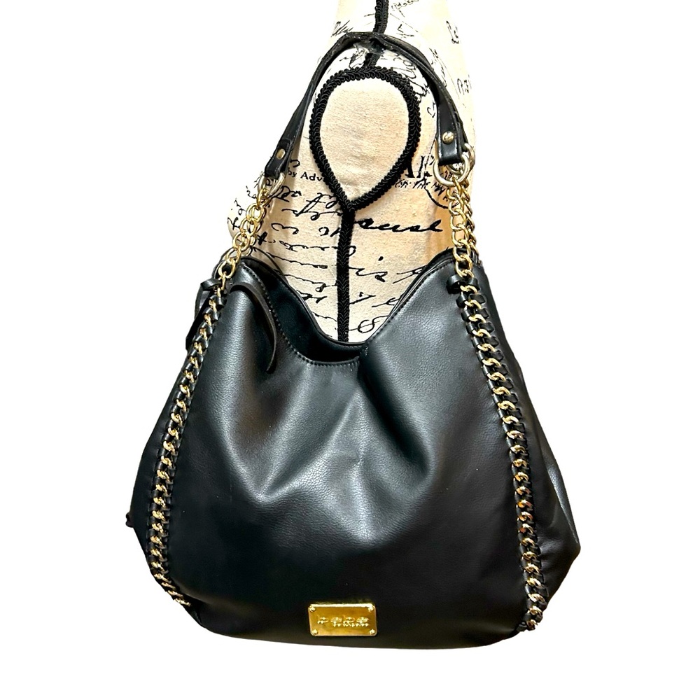 Bebe Black and Gold Chain Shoulder Bag